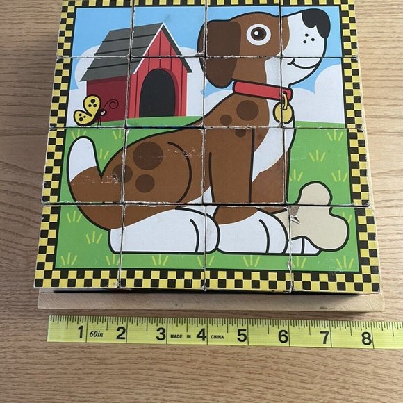Melissa and Doug Pets Block Puzzle Makes 6 Puzzles with 16 Wooden Cubes and Tray - Picture 6 of 6